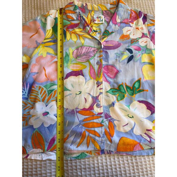 Jams World Colorful Tropical Watercolor Floral Casual Button Up Blouse Large - Picture 7 of 10